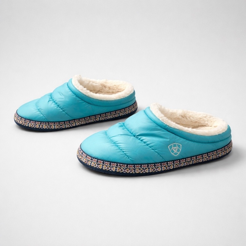 Ariat Cruiser Slipper Womens XS Turquoise Blue Puffer Quilted Faux Fur Lined